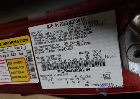 2017 Ford Fusion Se из США, поврежденный, VIN 3FA6P0HD5HR303709